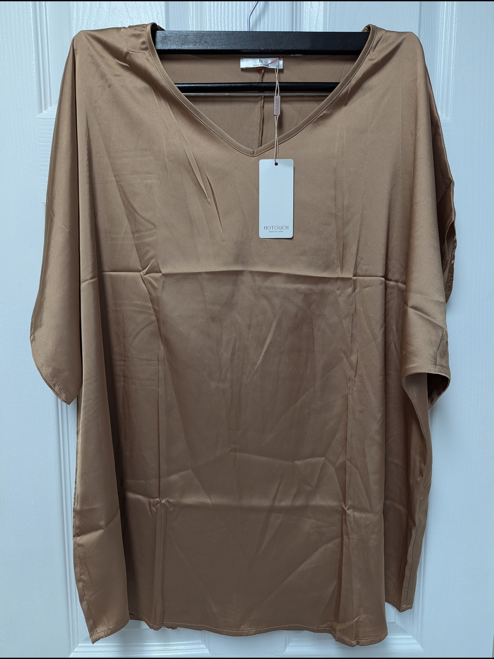 HOTOUCH Women's V-Neck Oversized Blouse — Tan